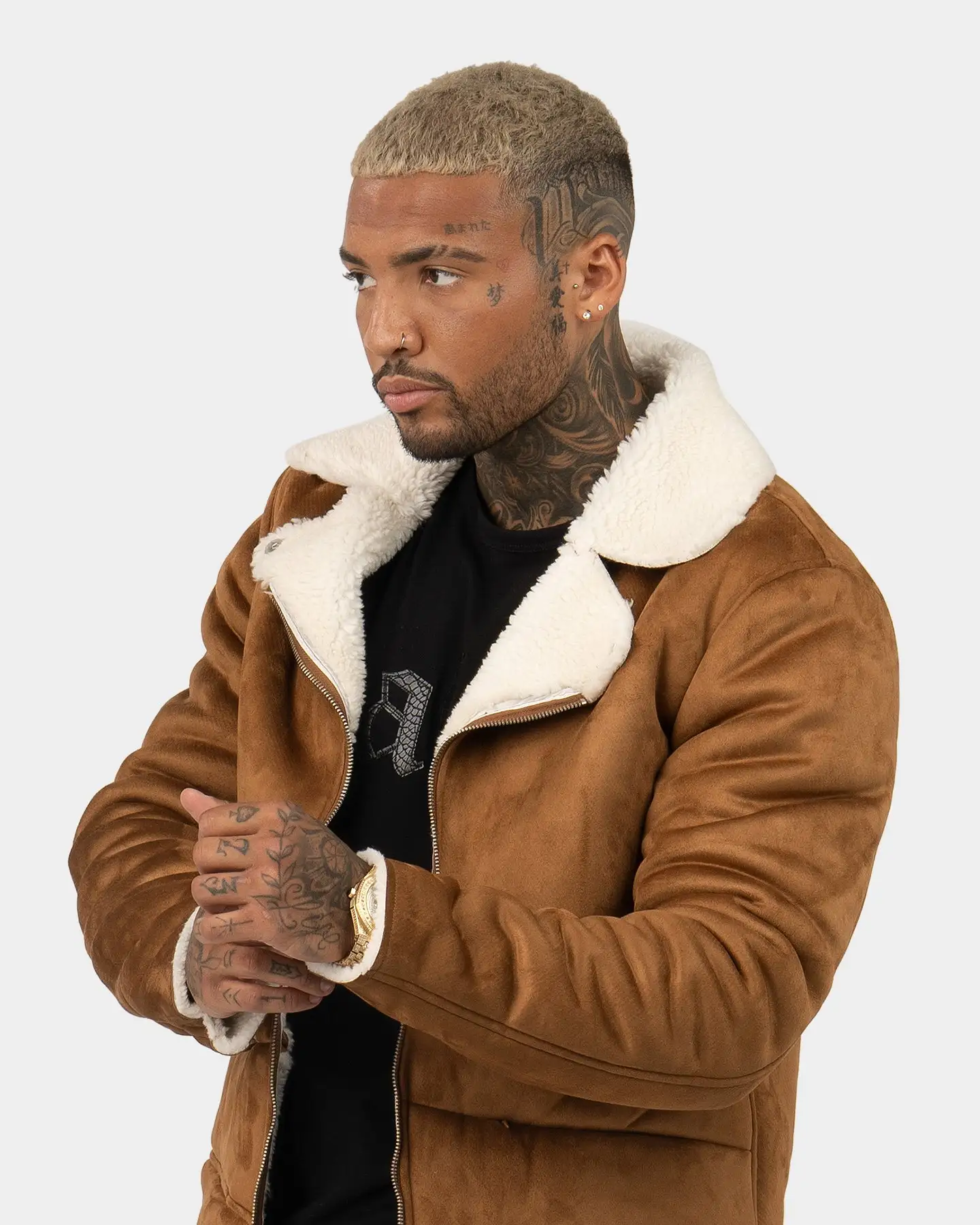 Saint Morta Renegade Sherpa Biker Jacket Tan/Cream - Image 2