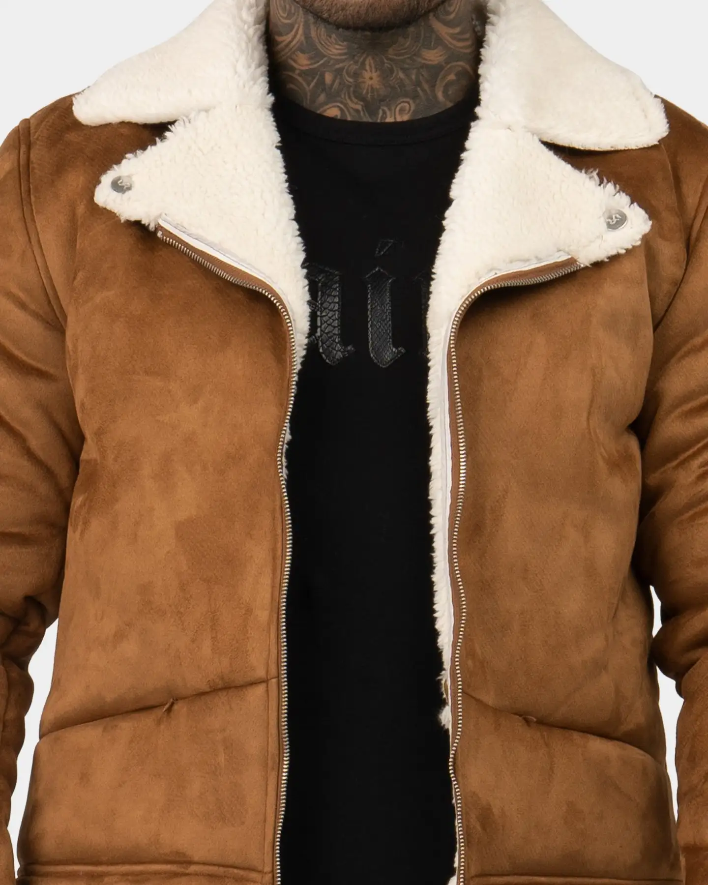 Saint Morta Renegade Sherpa Biker Jacket Tan/Cream - Image 4