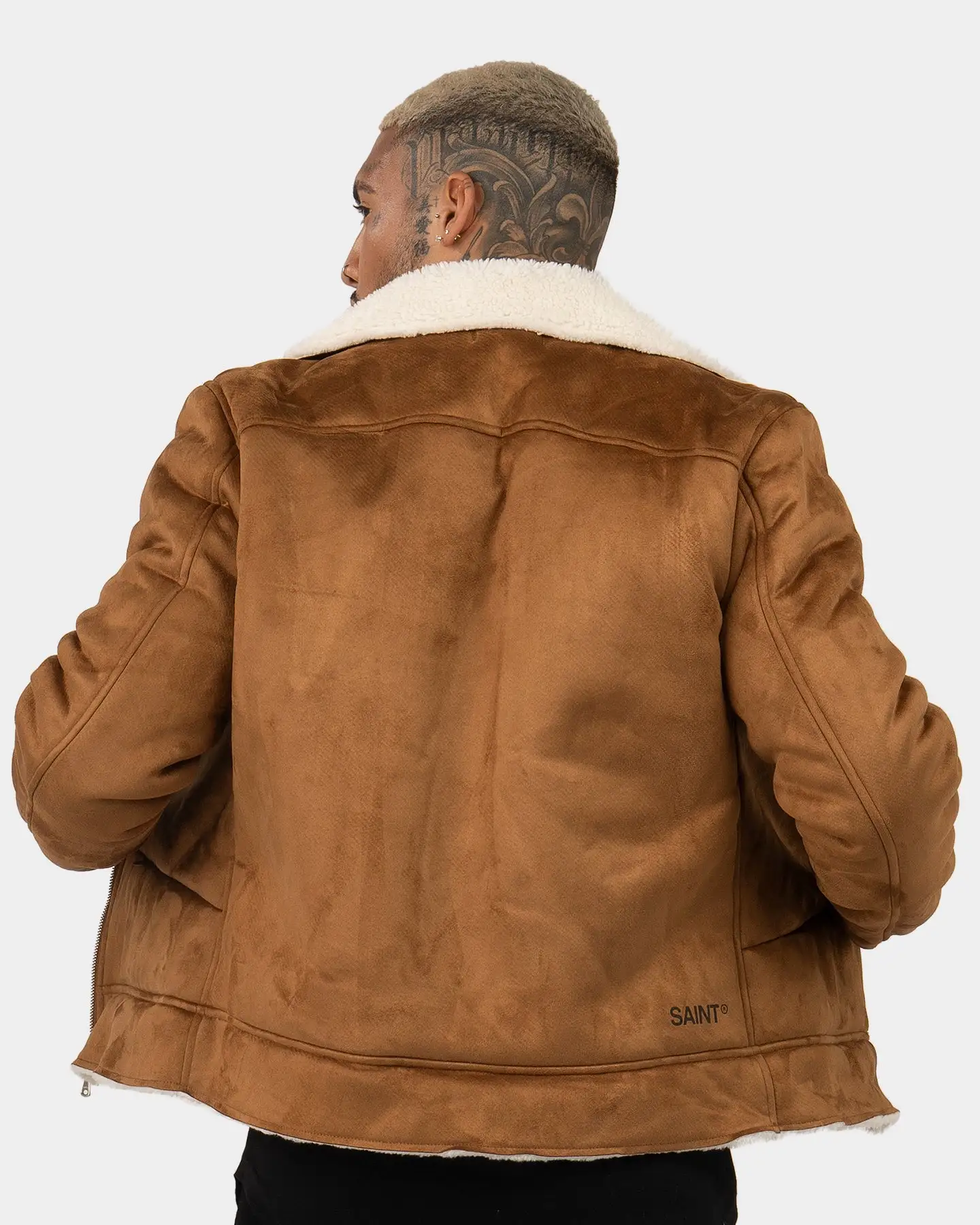 Saint Morta Renegade Sherpa Biker Jacket Tan/Cream - Image 5