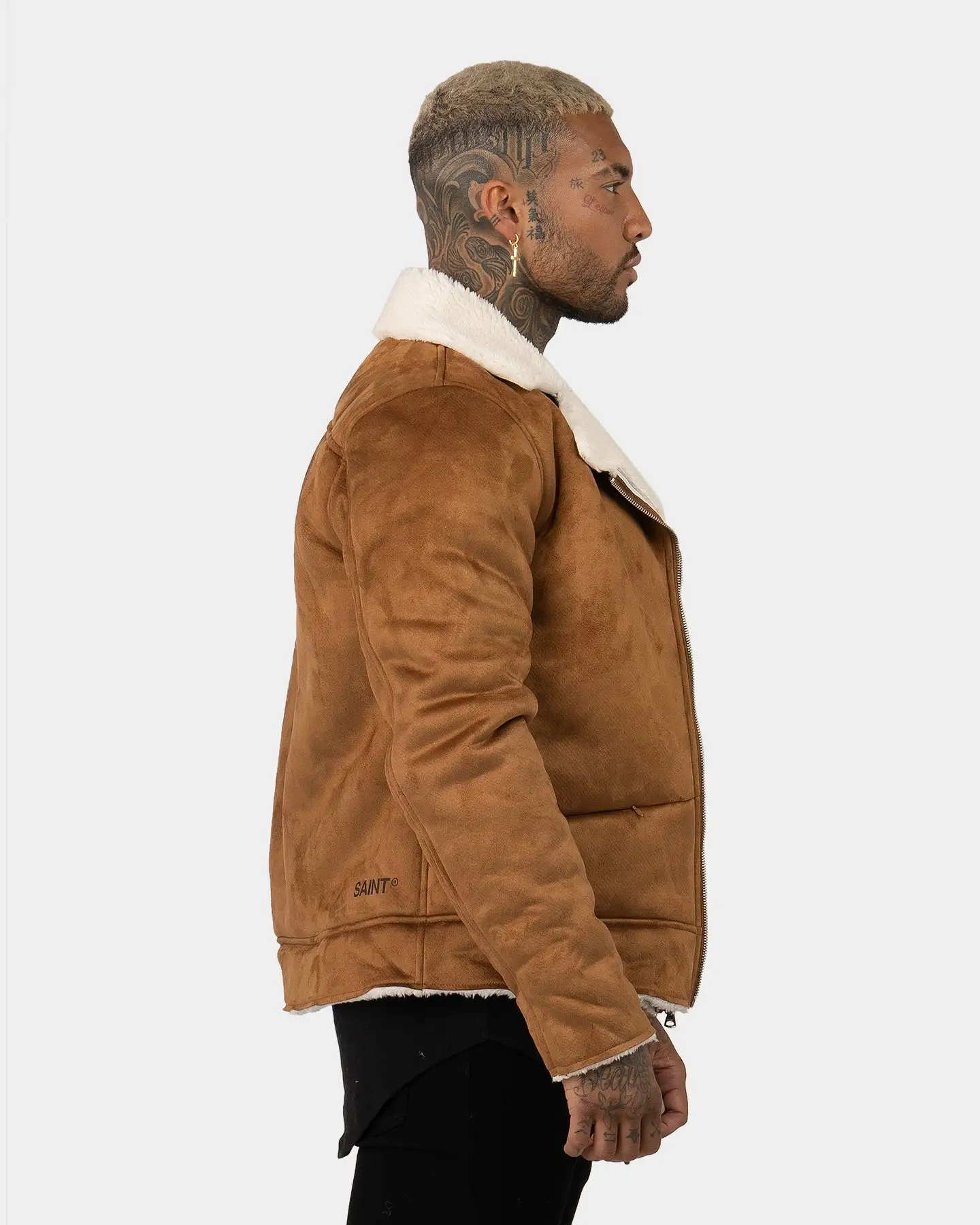 Saint Morta Renegade Sherpa Biker Jacket Tan/Cream - Image 6