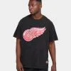 Majestic Athletic Men's Detroit Red Wings Oversize Logo Short Sleeve Vintage T-Shirt Vintage Black