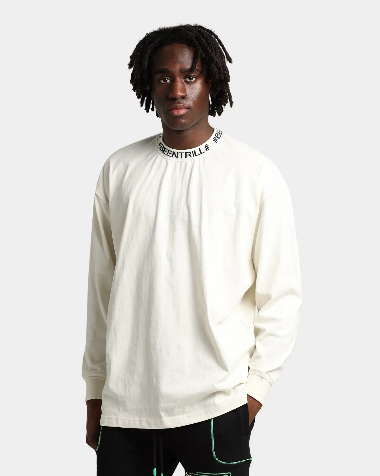 BEEN TRILL BEENTRILL Logo Rib Long Sleeve T-Shirt Off White