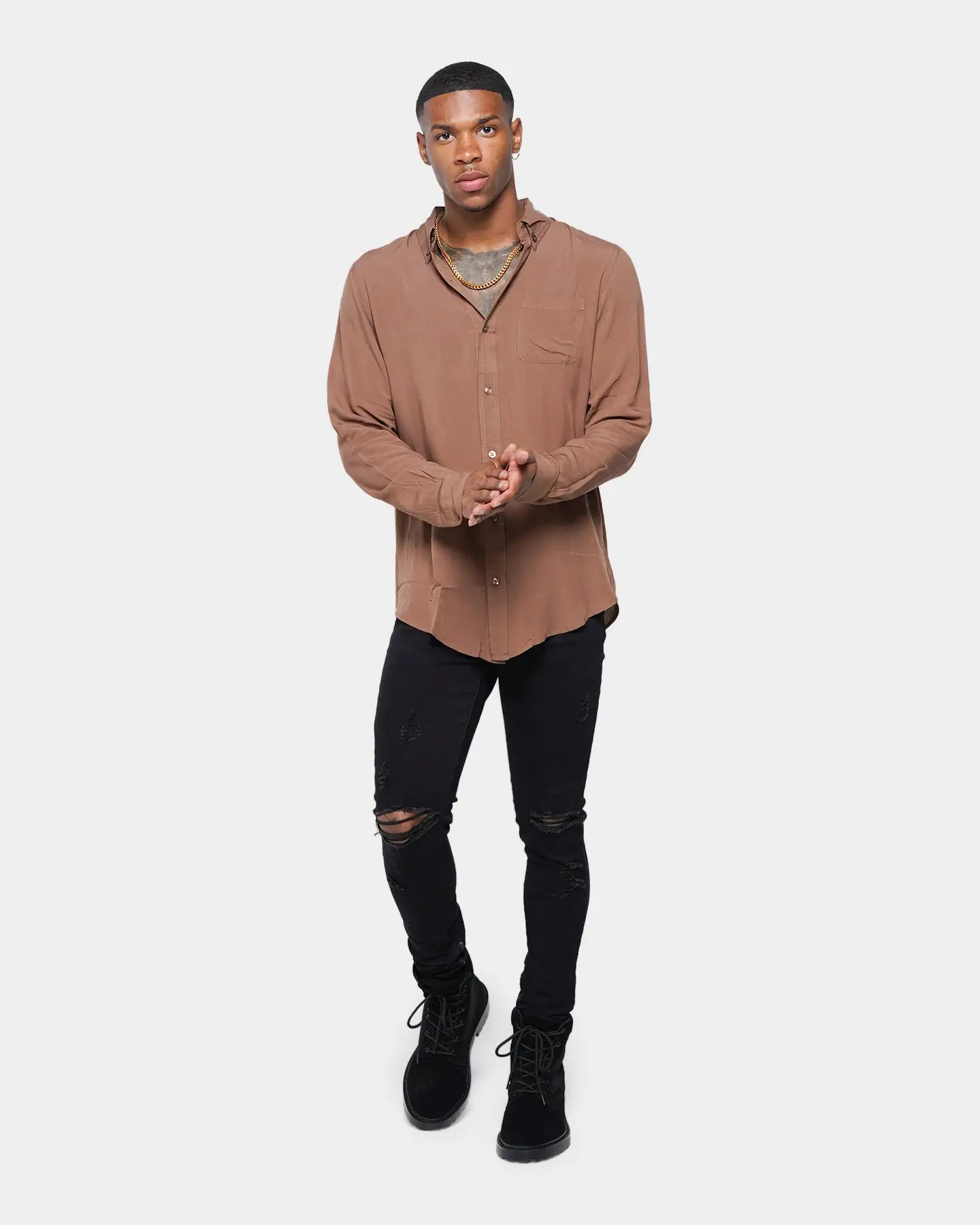 XXIII Crete Long Sleeve Button Up Shirt Chocolate Brown - Image 2
