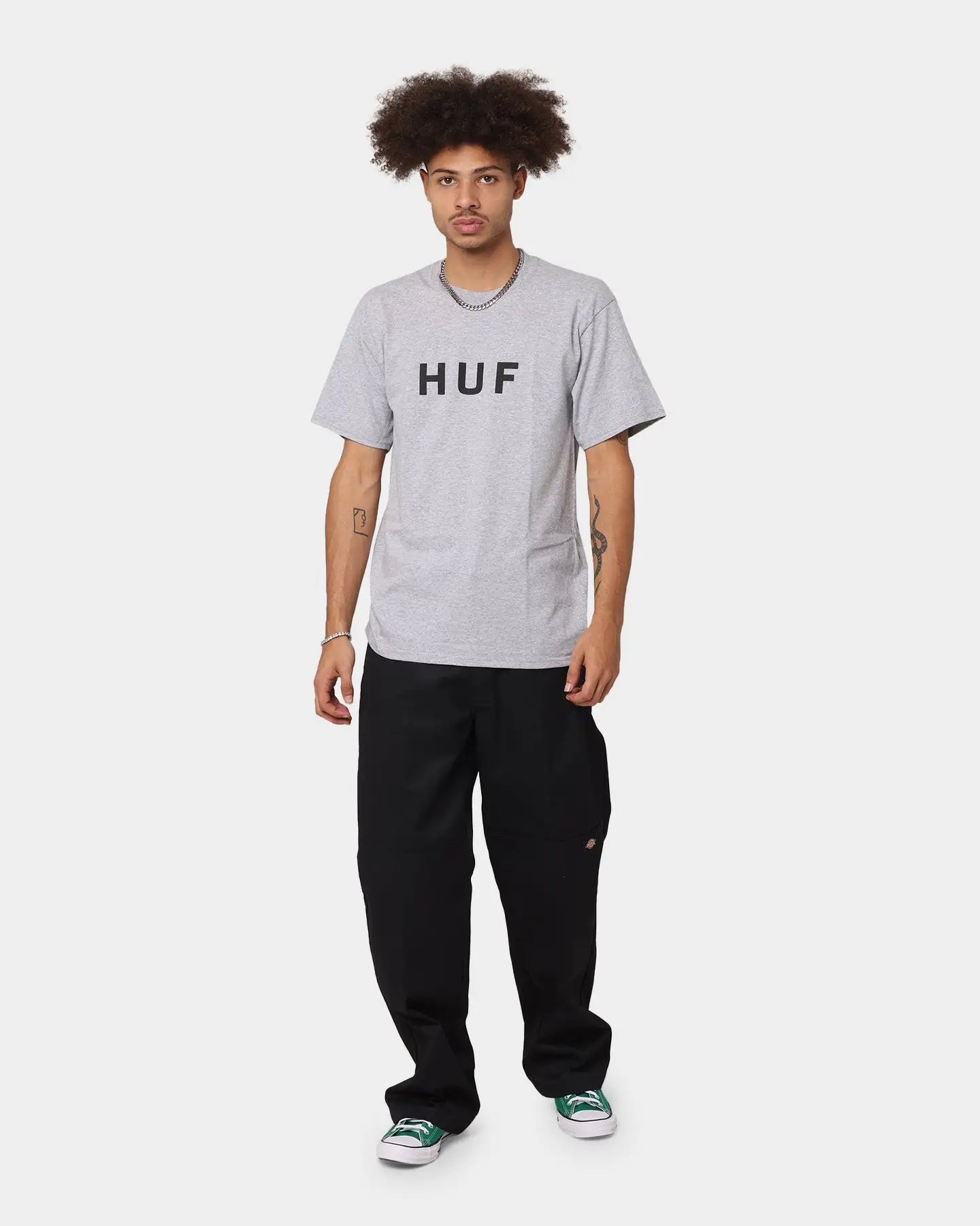 Huf Essentials OG Logo T-Shirt Grey Heather - Image 2