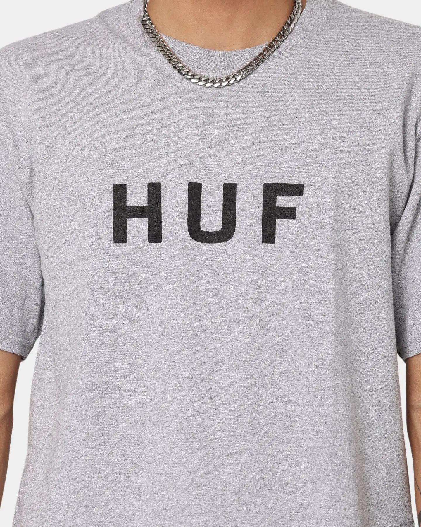 Huf Essentials OG Logo T-Shirt Grey Heather - Image 3