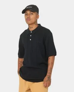 X-LARGE XLARGE Cable Knit Polo Shirt Black