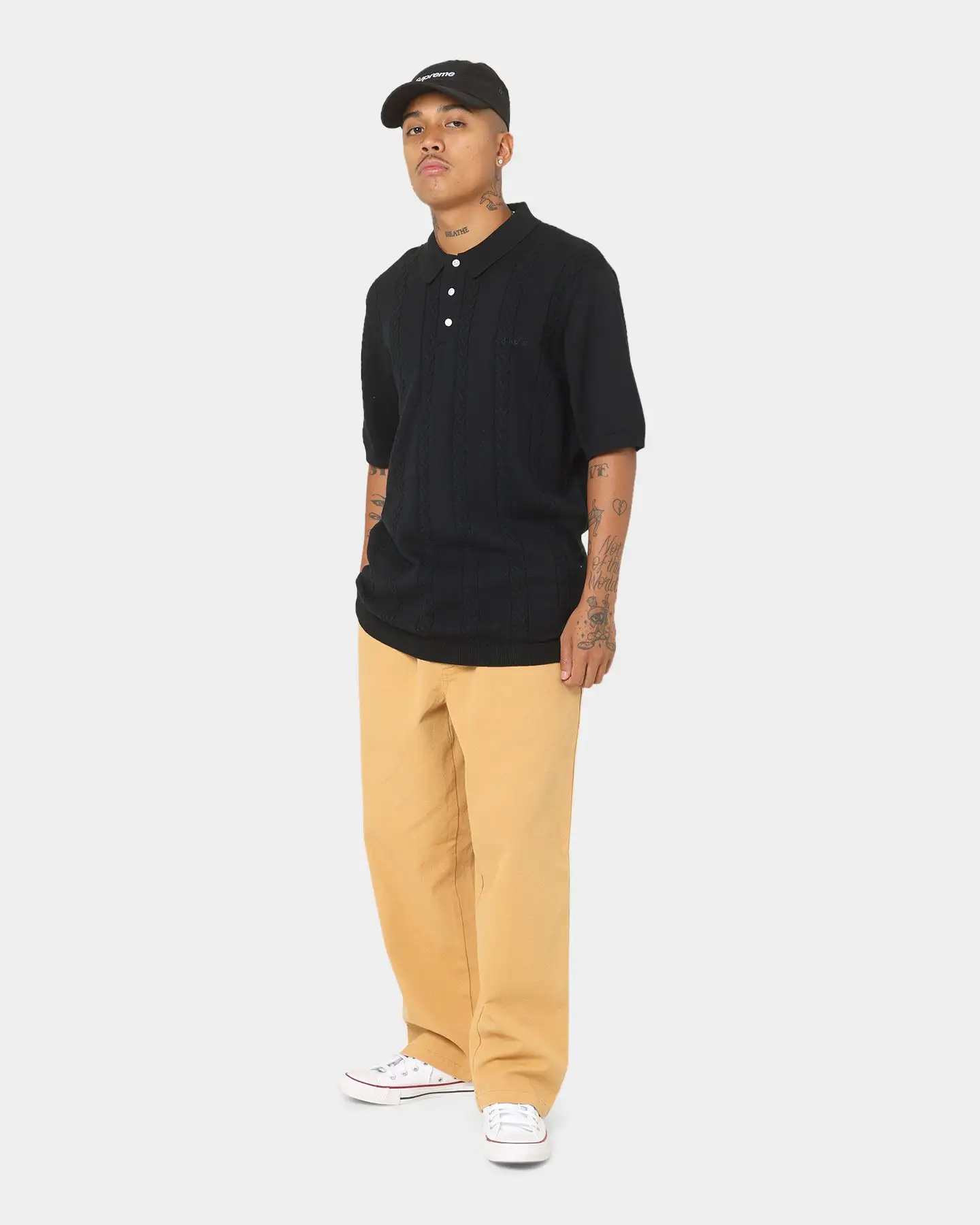 X-LARGE XLARGE Cable Knit Polo Shirt Black - Image 2