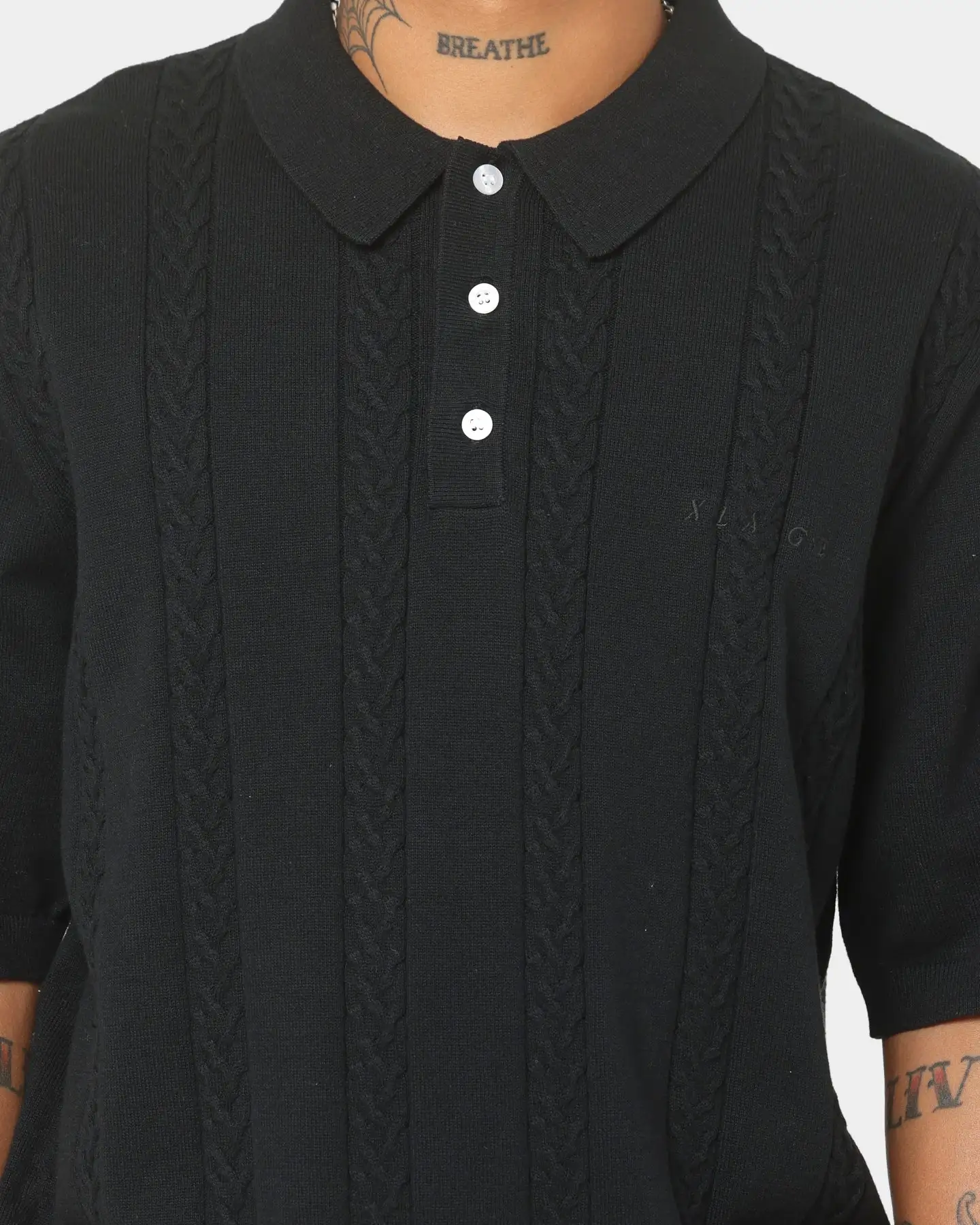 X-LARGE XLARGE Cable Knit Polo Shirt Black - Image 3