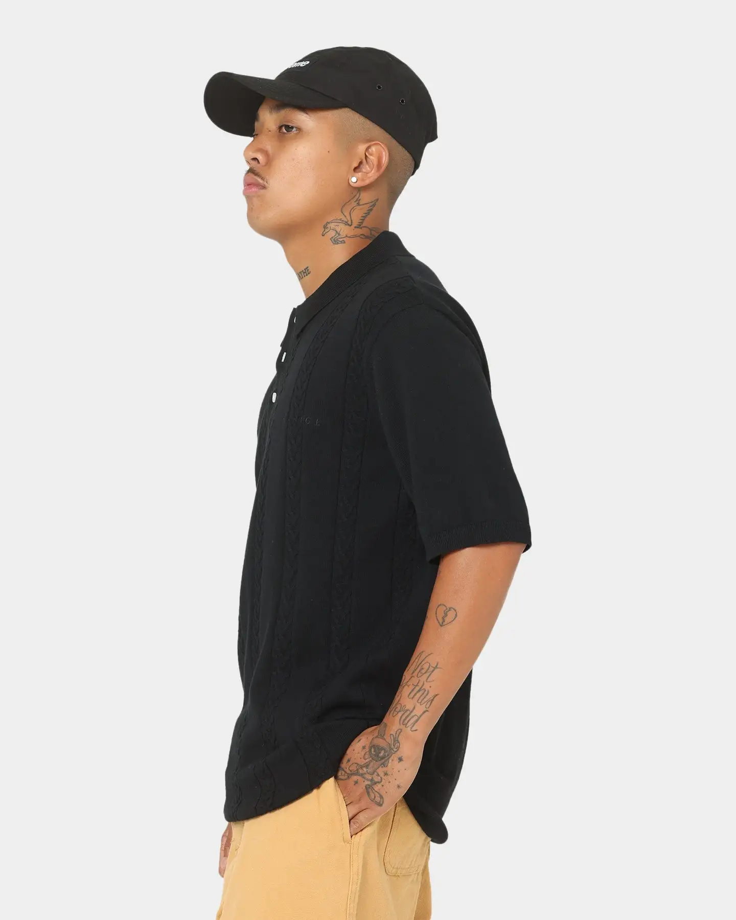 X-LARGE XLARGE Cable Knit Polo Shirt Black - Image 6