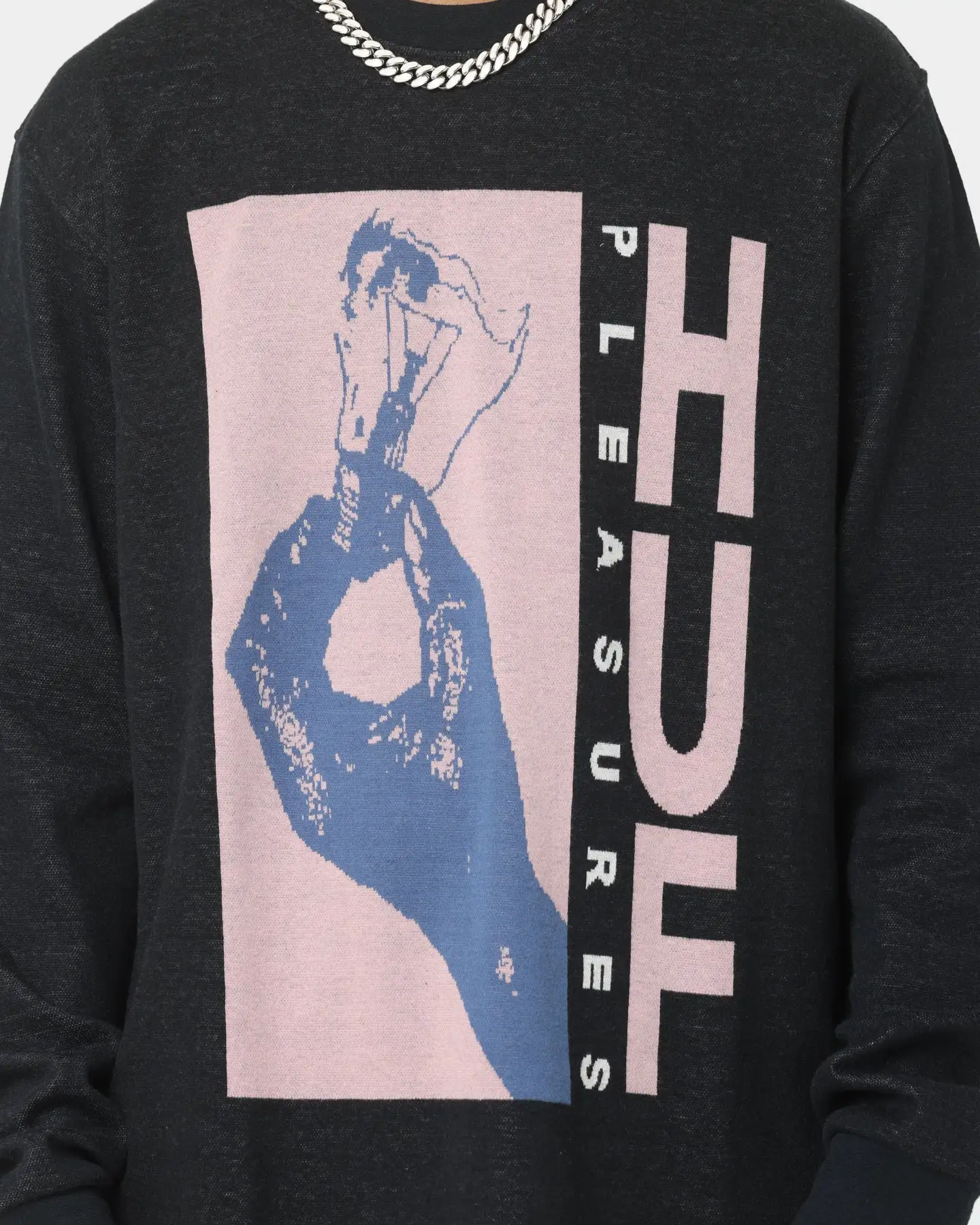HUF X Pleasures Light Up Jacquard Long Sleeve Knit T-Shirt Black - Image 3