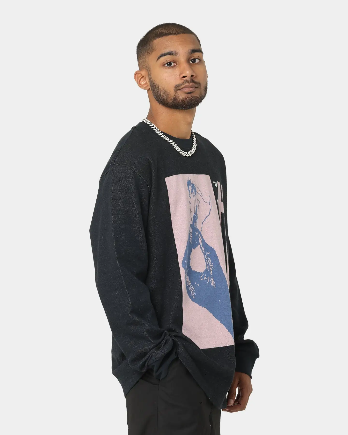 HUF X Pleasures Light Up Jacquard Long Sleeve Knit T-Shirt Black - Image 5