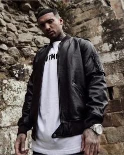 Saint Morta Staten Leather Bomber Jacket Black