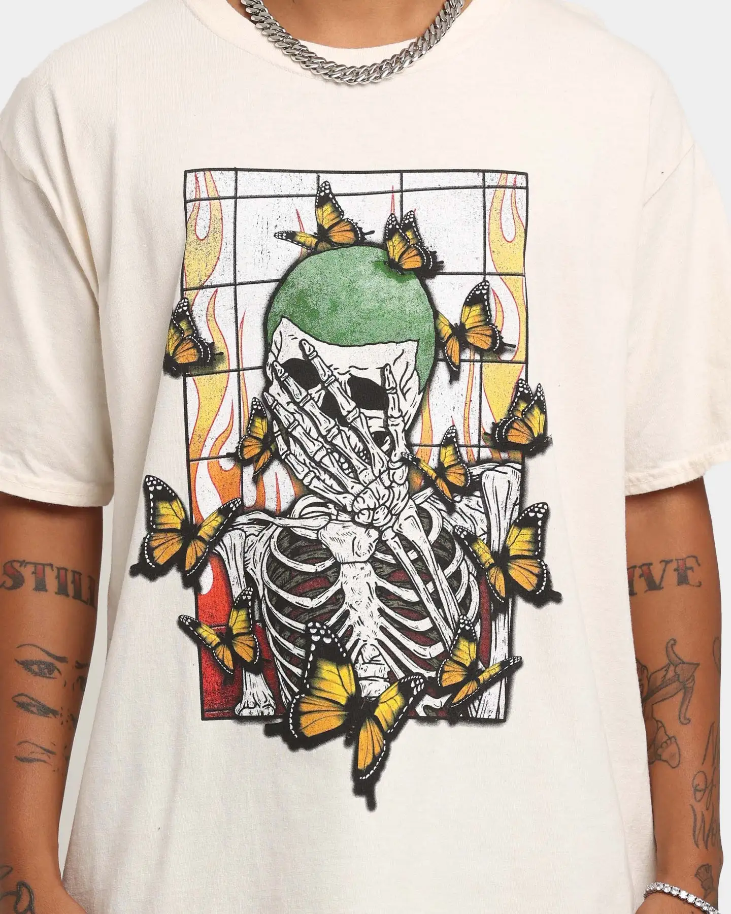 Goat Crew Green Skeleton Vintage T-Shirt Off White - Image 3