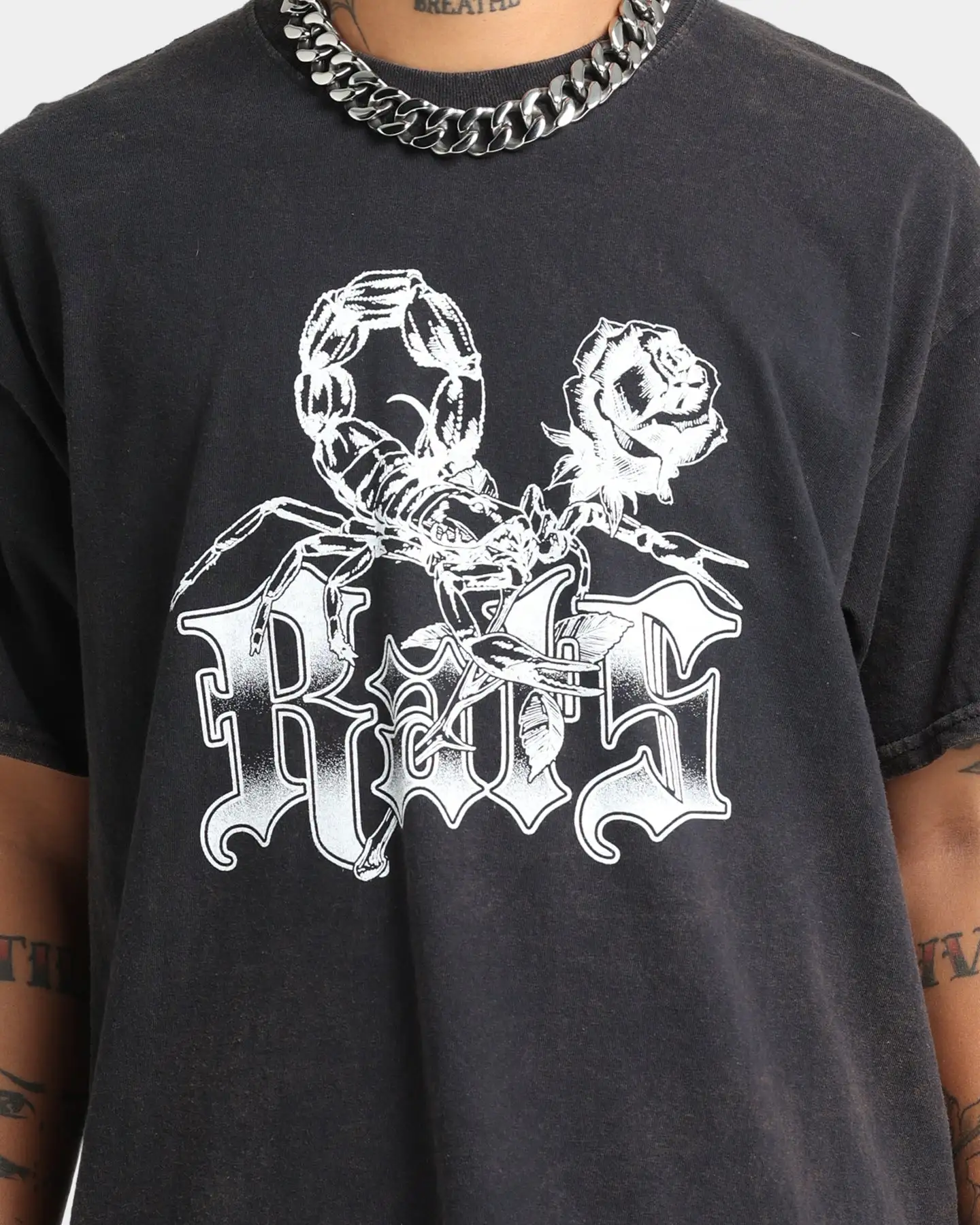 Rats Get Fat Scorpion T-Shirt Black Wash - Image 3
