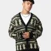 Fred Perry Chunky Jacquard Cardigan Sage Green