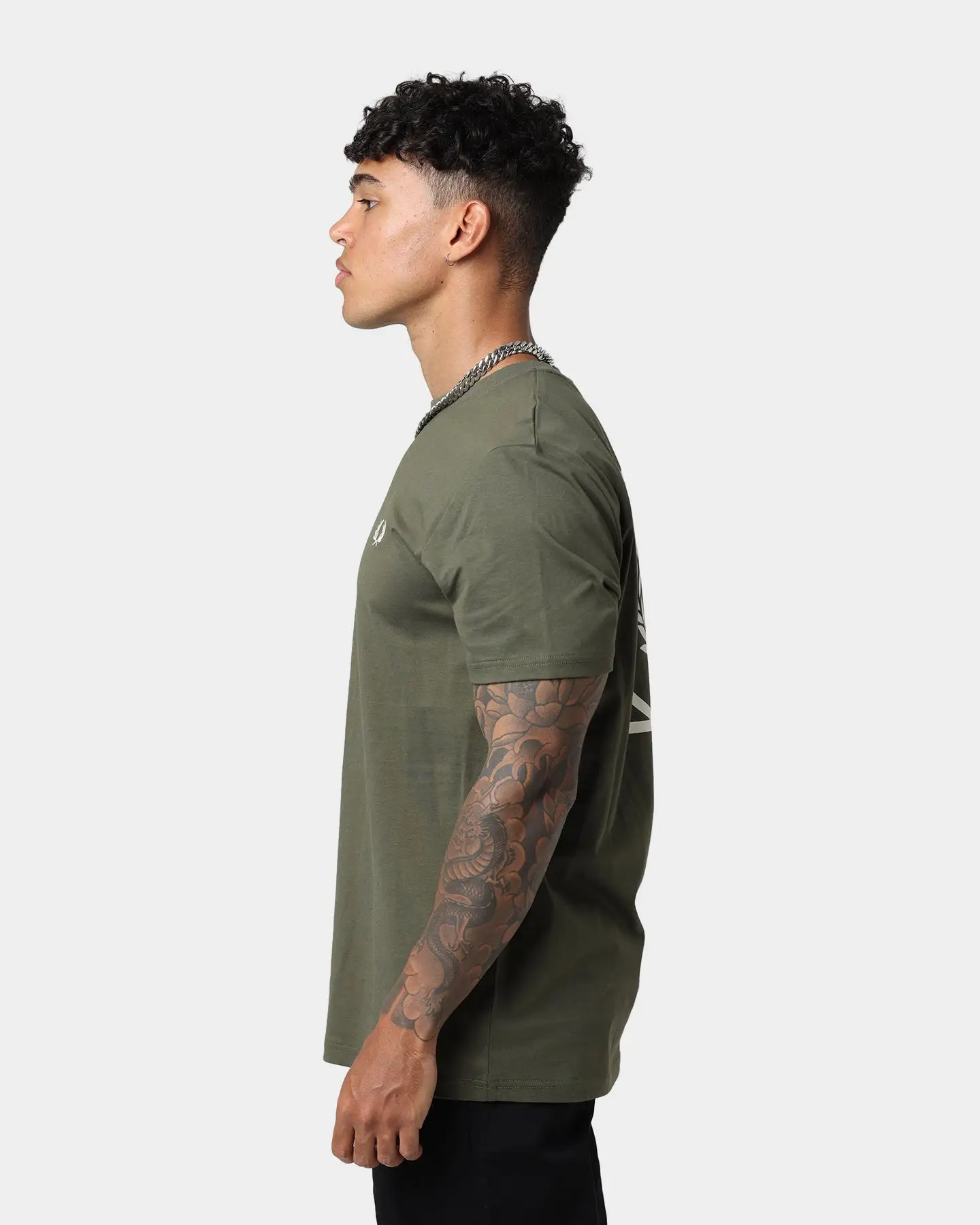 Fred Perry Graphic Print T-Shirt Military Green - Image 6