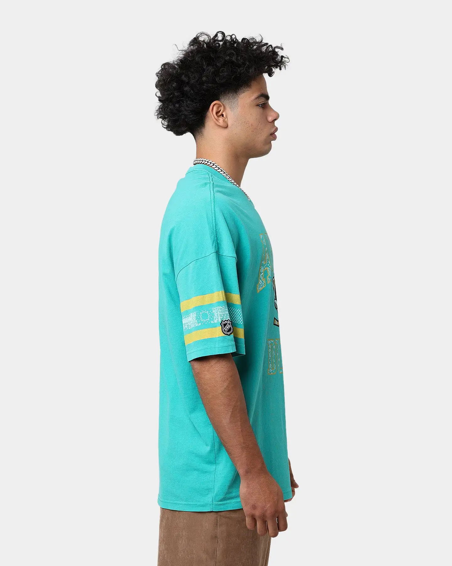 Majestic Athletic Anaheim Ducks Paisley Stripe Vintage T-Shirt Faded Teal - Image 5