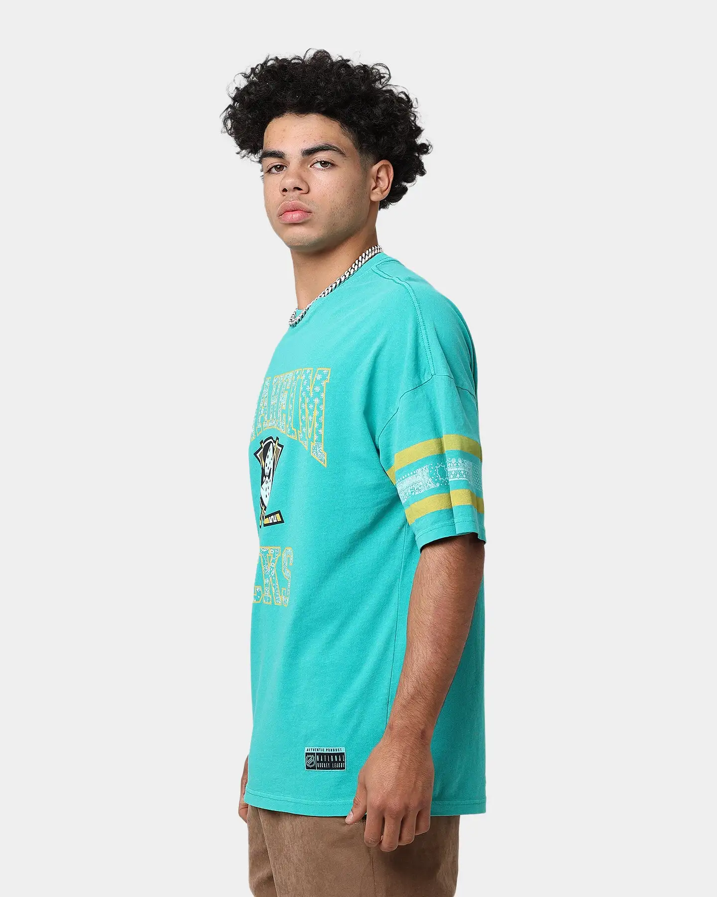 Majestic Athletic Anaheim Ducks Paisley Stripe Vintage T-Shirt Faded Teal - Image 6