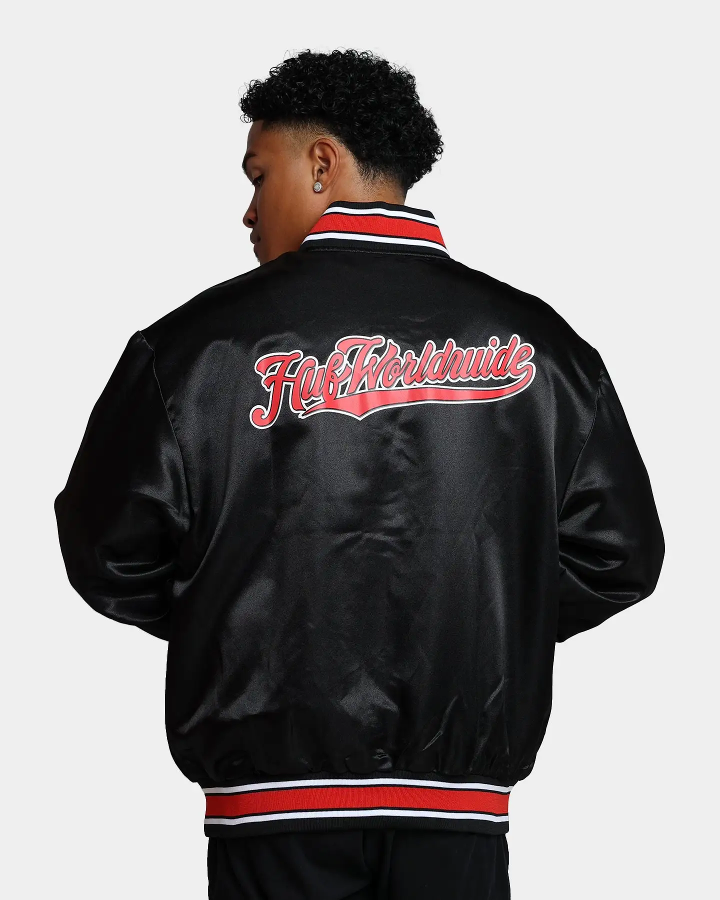 HUF Crackerjack Satin Baseball Jacket Black - Image 2