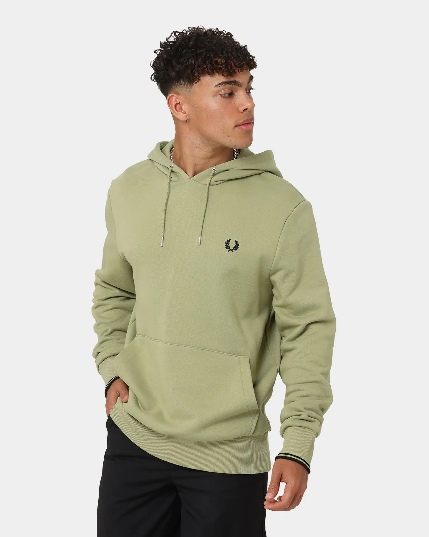 Fred Perry Tipped Hoodie Sage Green