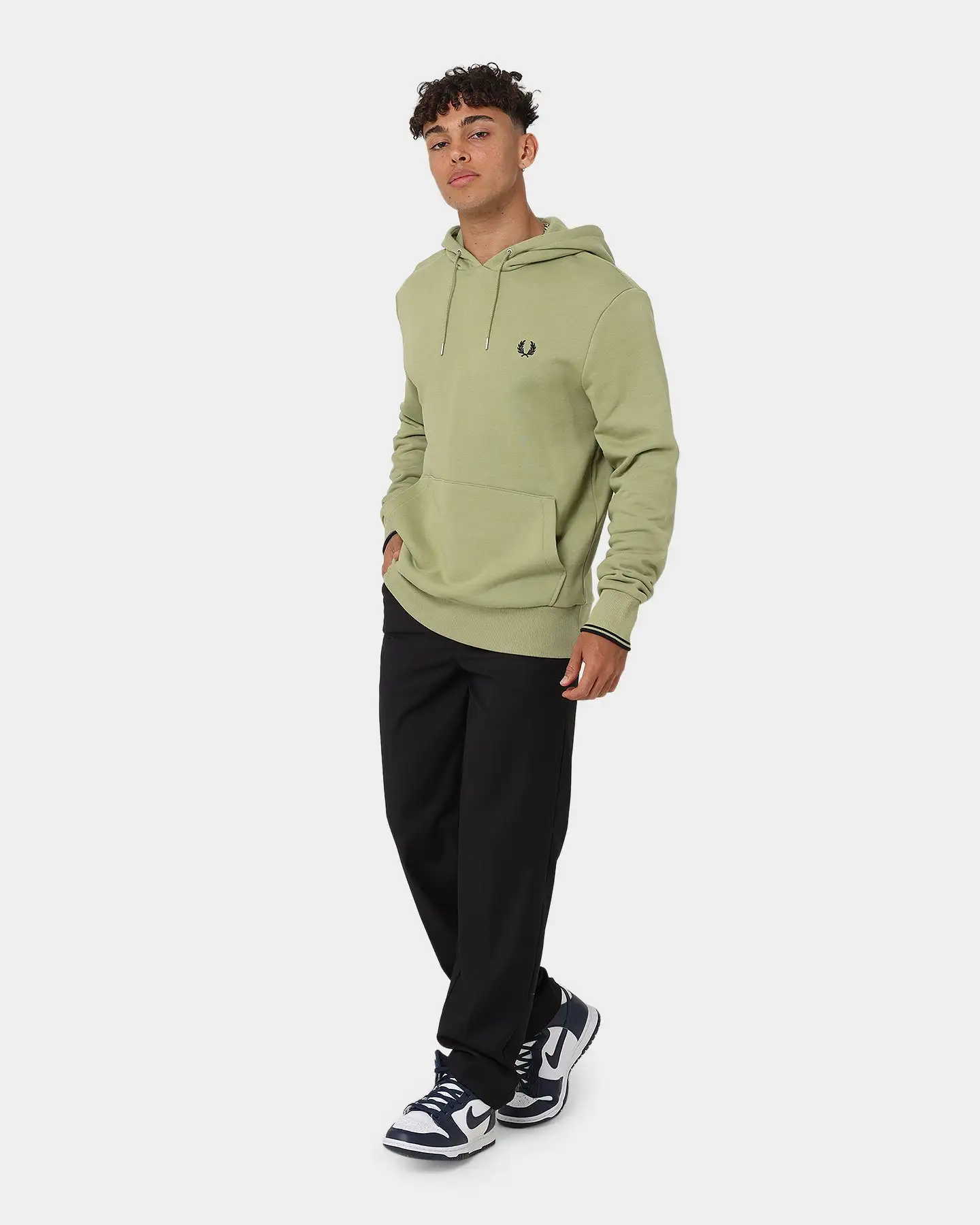 Fred Perry Tipped Hoodie Sage Green - Image 2