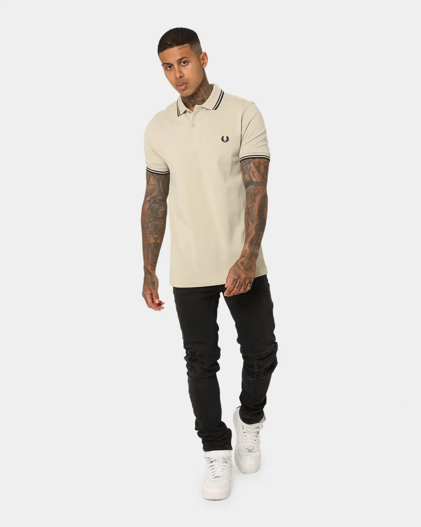 Fred Perry Twin Tipped Fred Perry Polo Shirt Light Oyster - Image 2