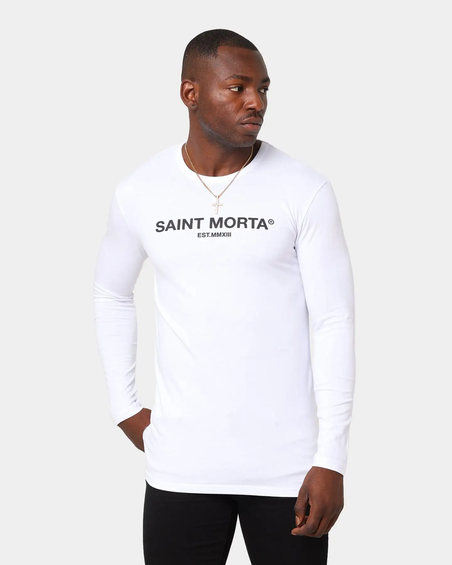Saint Morta Homage Drop Tail Long Sleeve T-Shirt White/Black