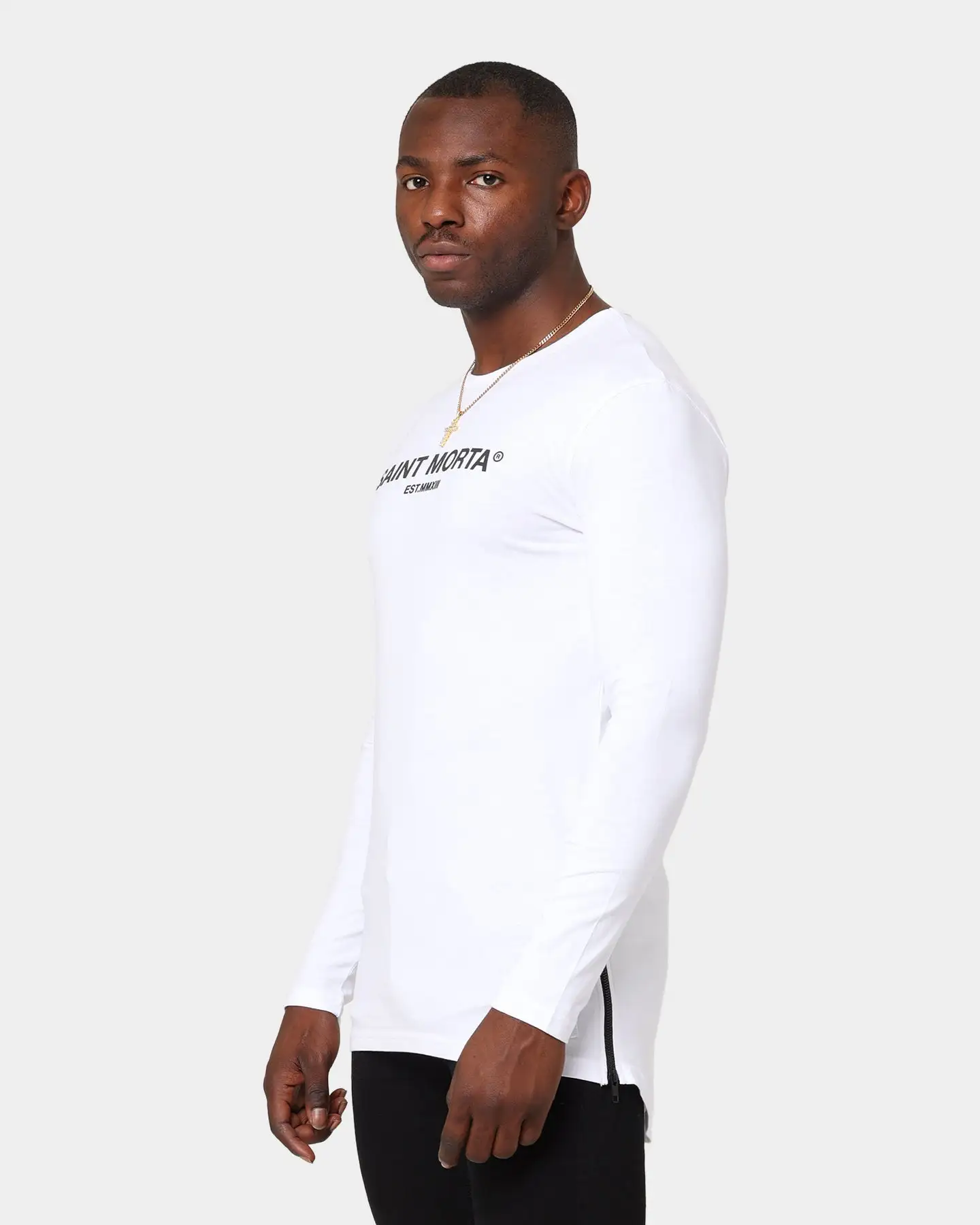 Saint Morta Homage Drop Tail Long Sleeve T-Shirt White/Black - Image 6