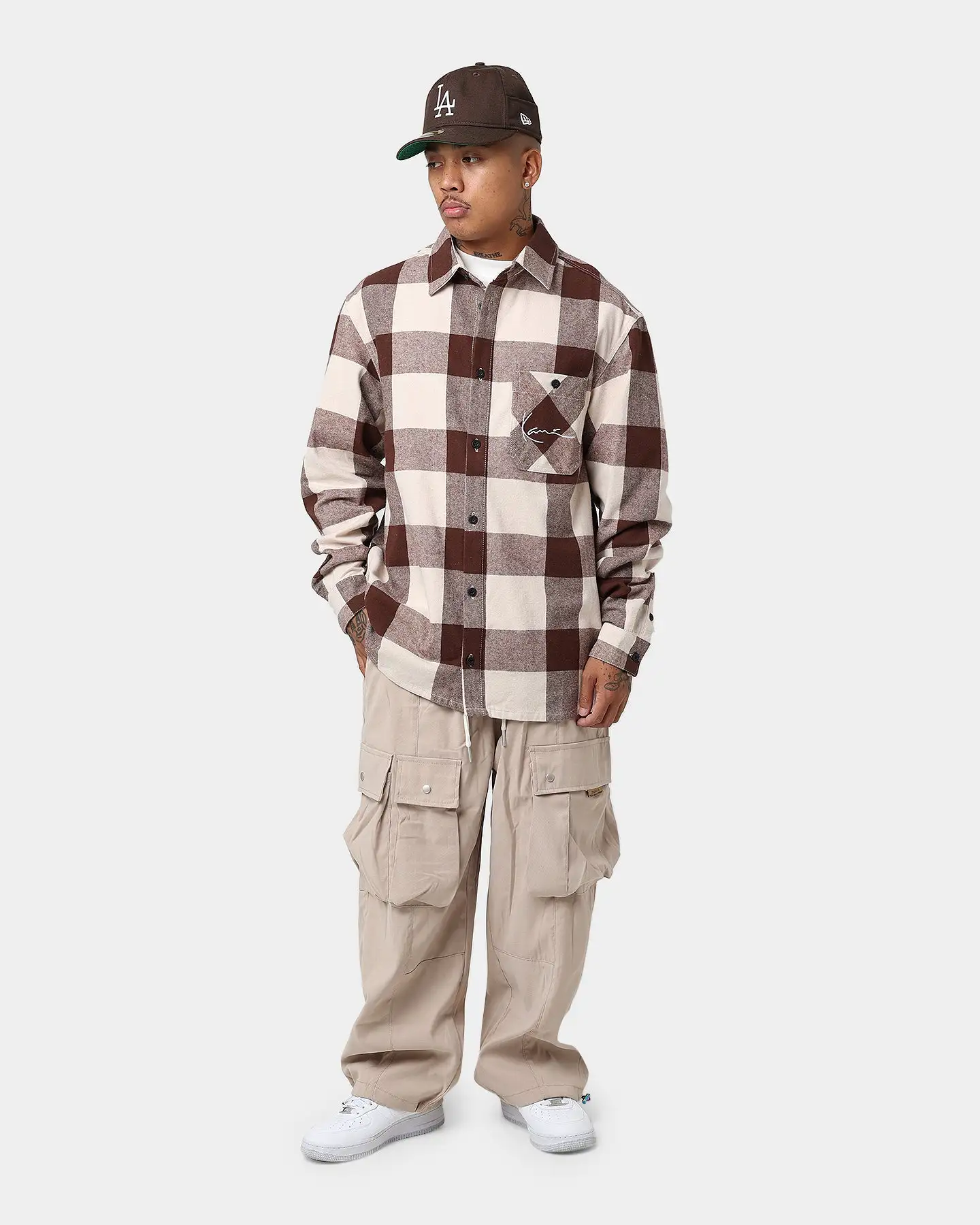 Karl Kani Chest Signature Flannel Shirt Cream - Image 2