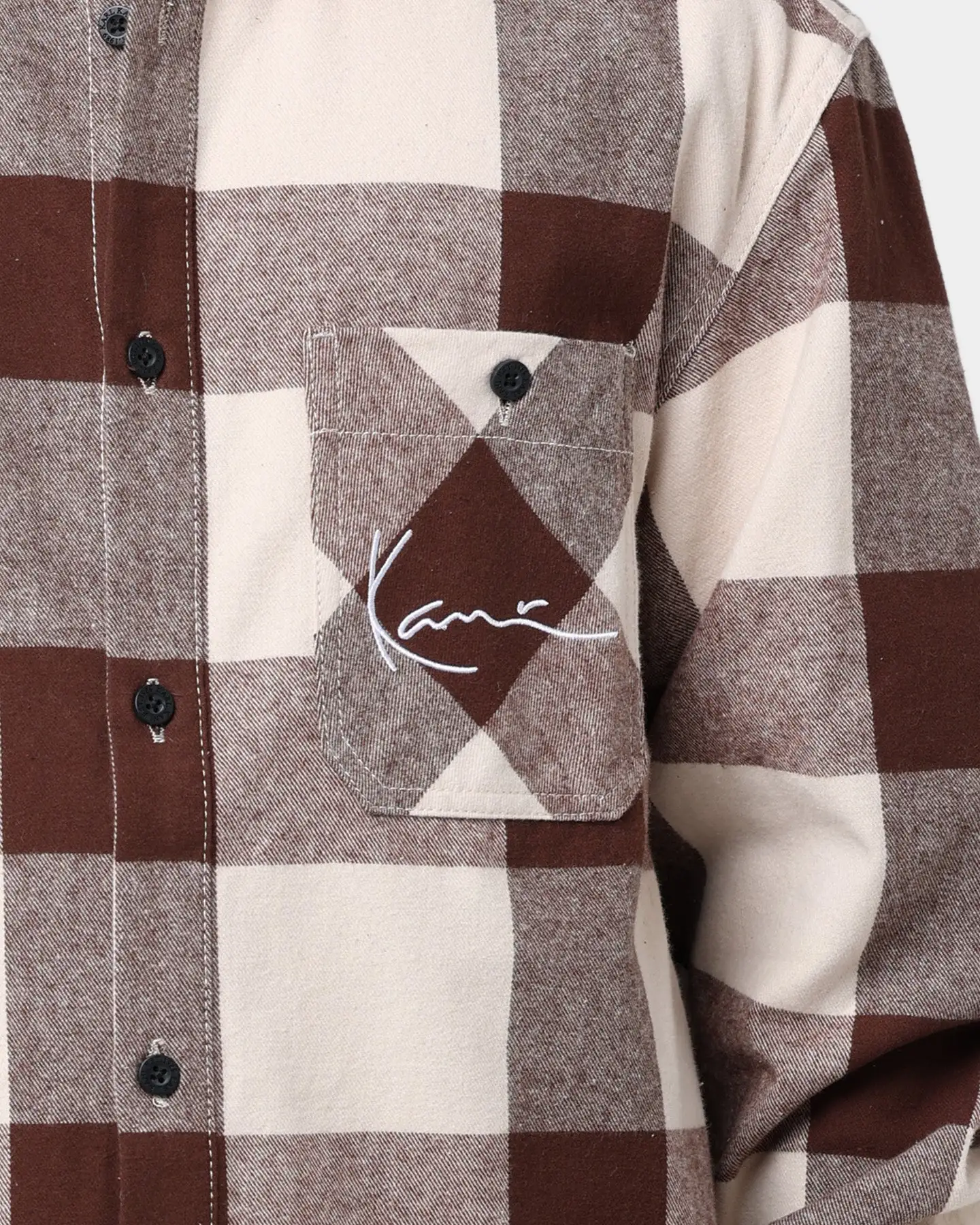 Karl Kani Chest Signature Flannel Shirt Cream - Image 3