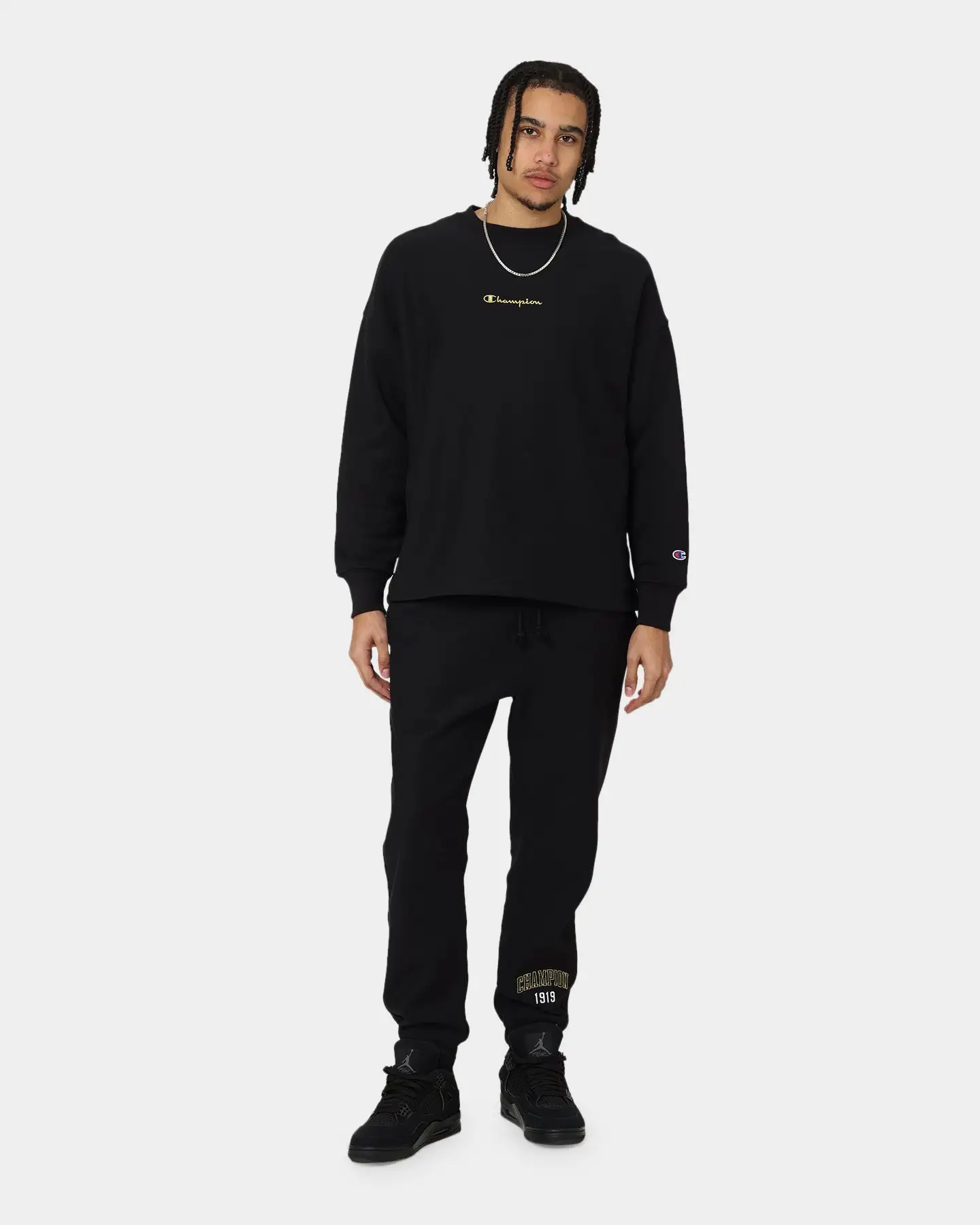 Champion Reverse Weave Relaxed Hem Crewneck Black/Gold - Image 2
