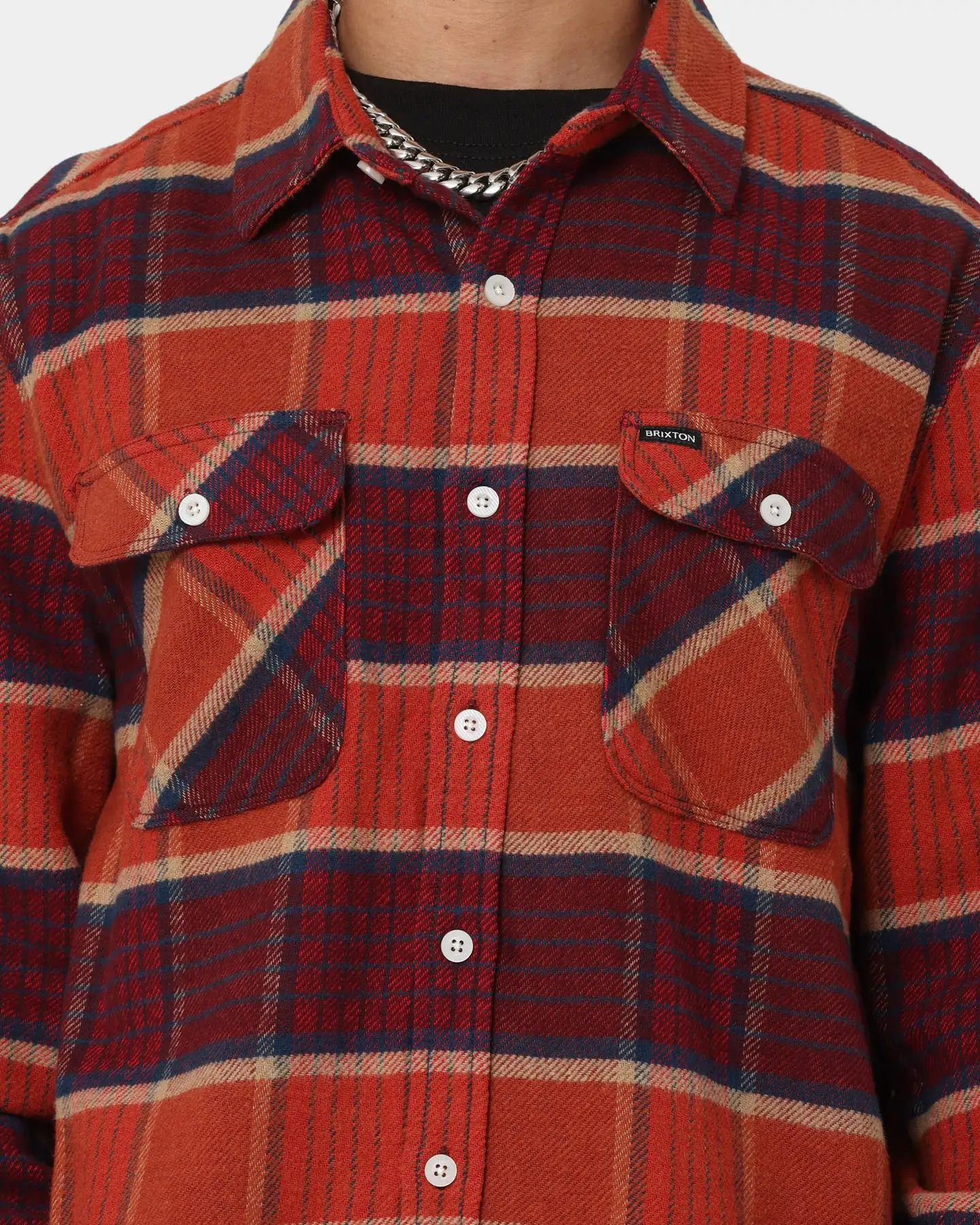 Brixton Bowery Flannel Jacket Mahogany Plaid - Image 3