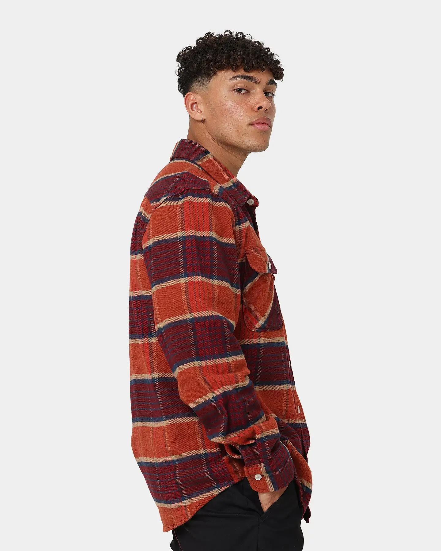 Brixton Bowery Flannel Jacket Mahogany Plaid - Image 5