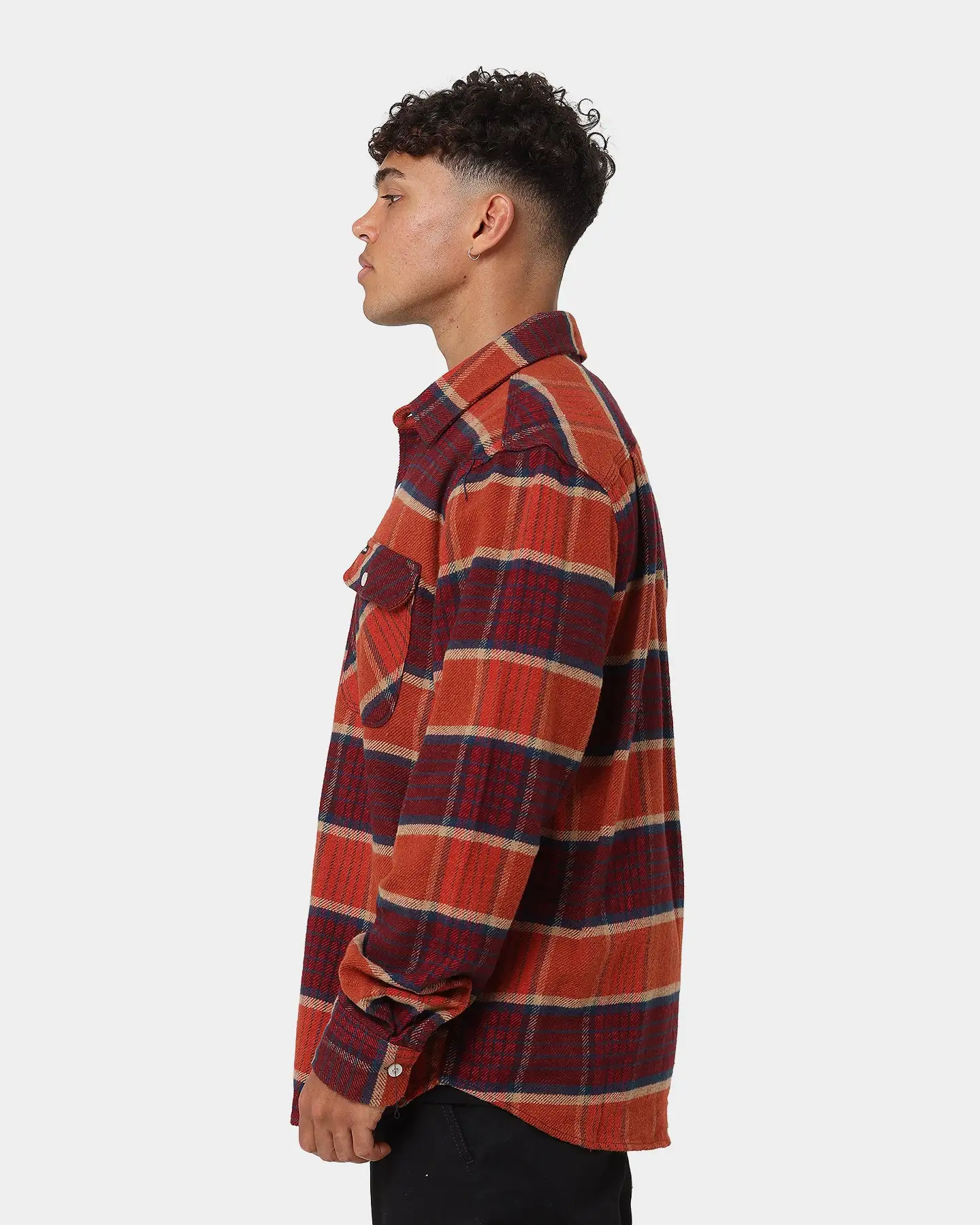 Brixton Bowery Flannel Jacket Mahogany Plaid - Image 6