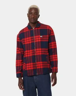 Tommy Jeans TJM Buffalo Check Zip Overshirt Deep Crimson