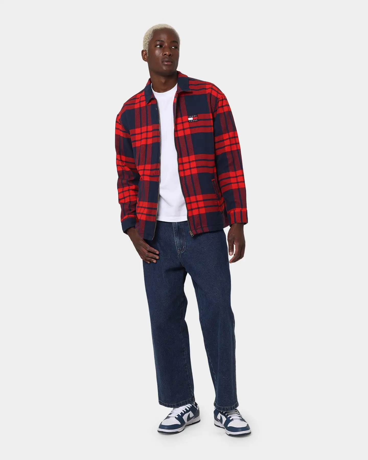 Tommy Jeans TJM Buffalo Check Zip Overshirt Deep Crimson - Image 2