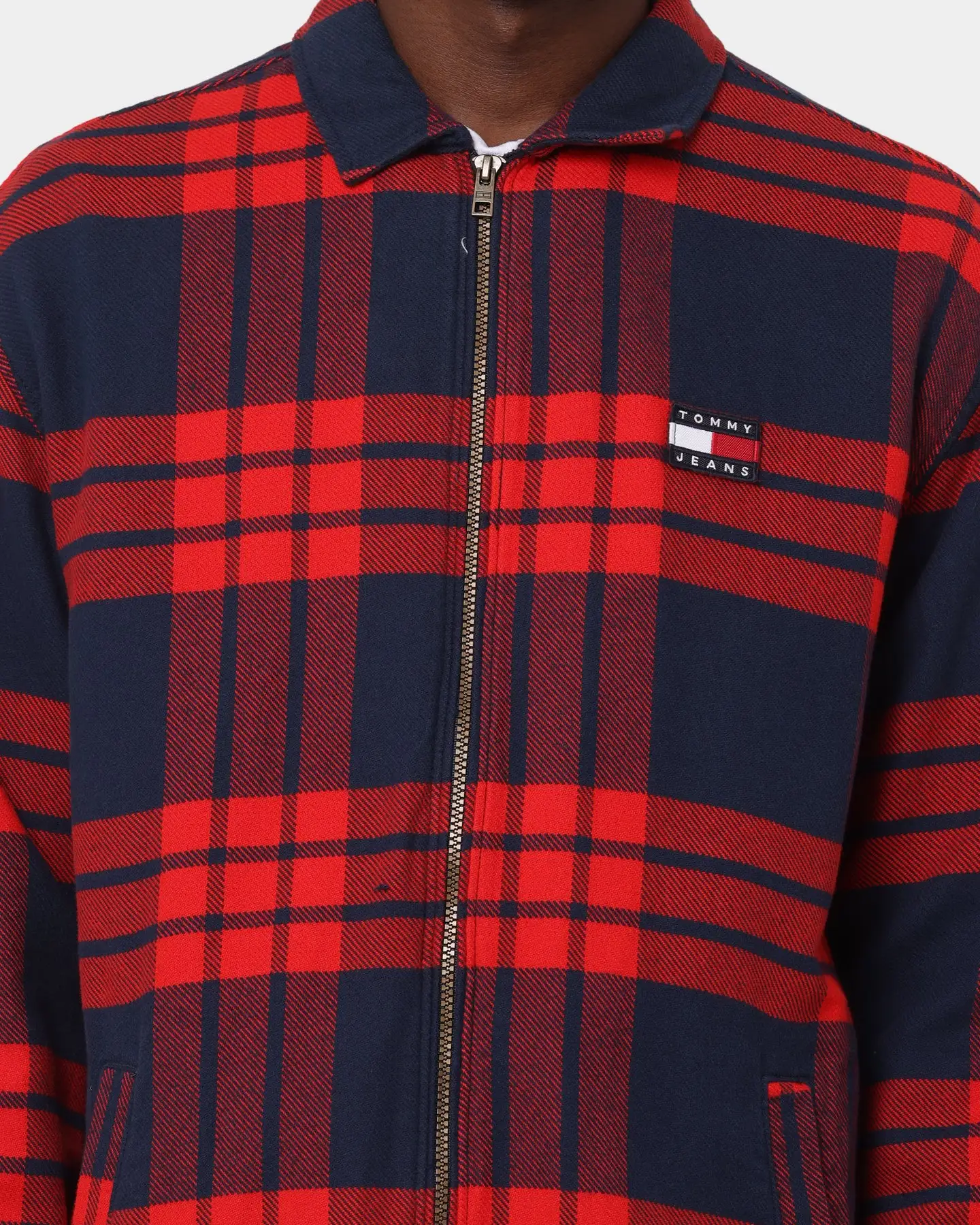 Tommy Jeans TJM Buffalo Check Zip Overshirt Deep Crimson - Image 3