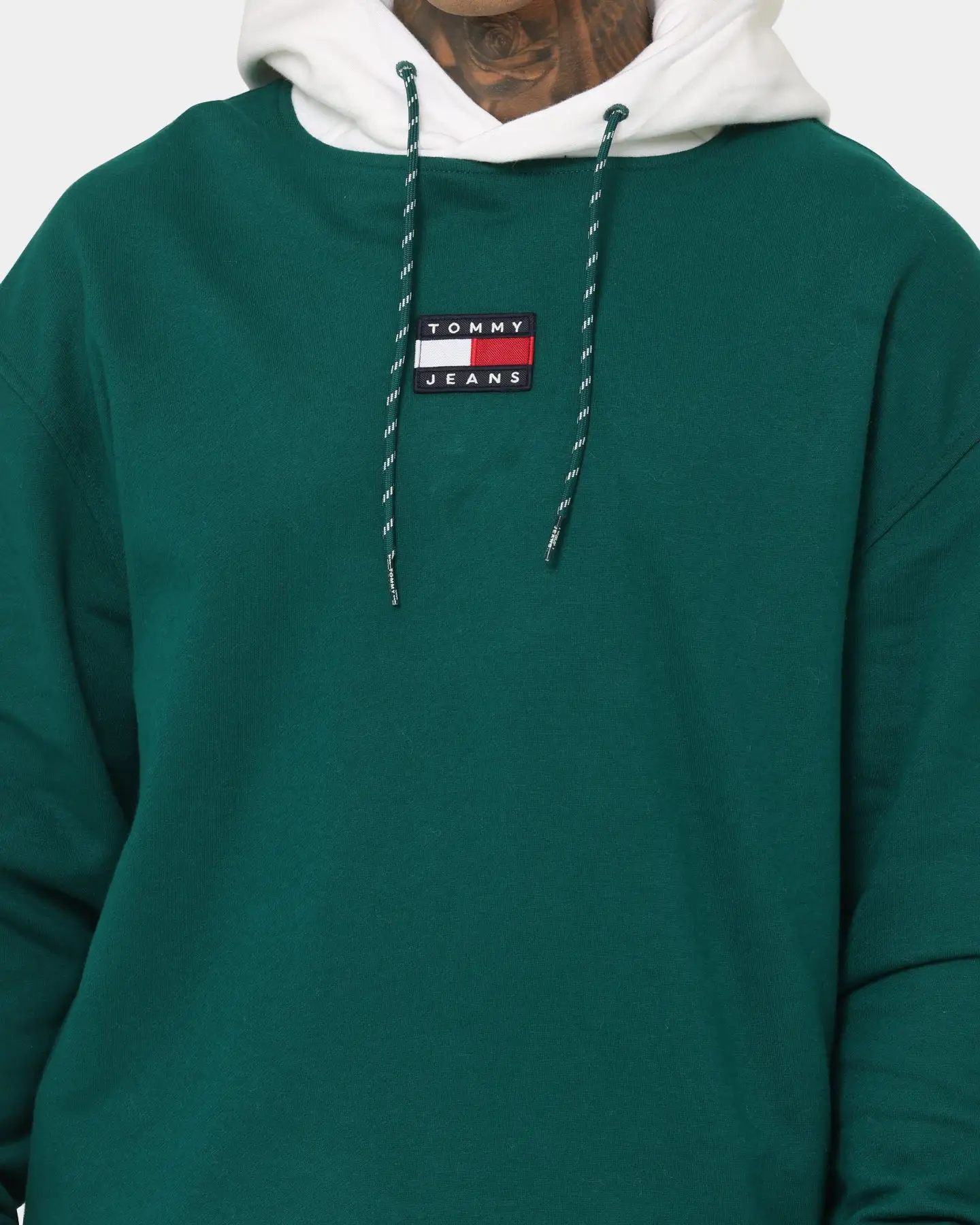 Tommy Jeans TJM Relaxed Block Mix Media Hoodie Dark Turf Green - Image 3
