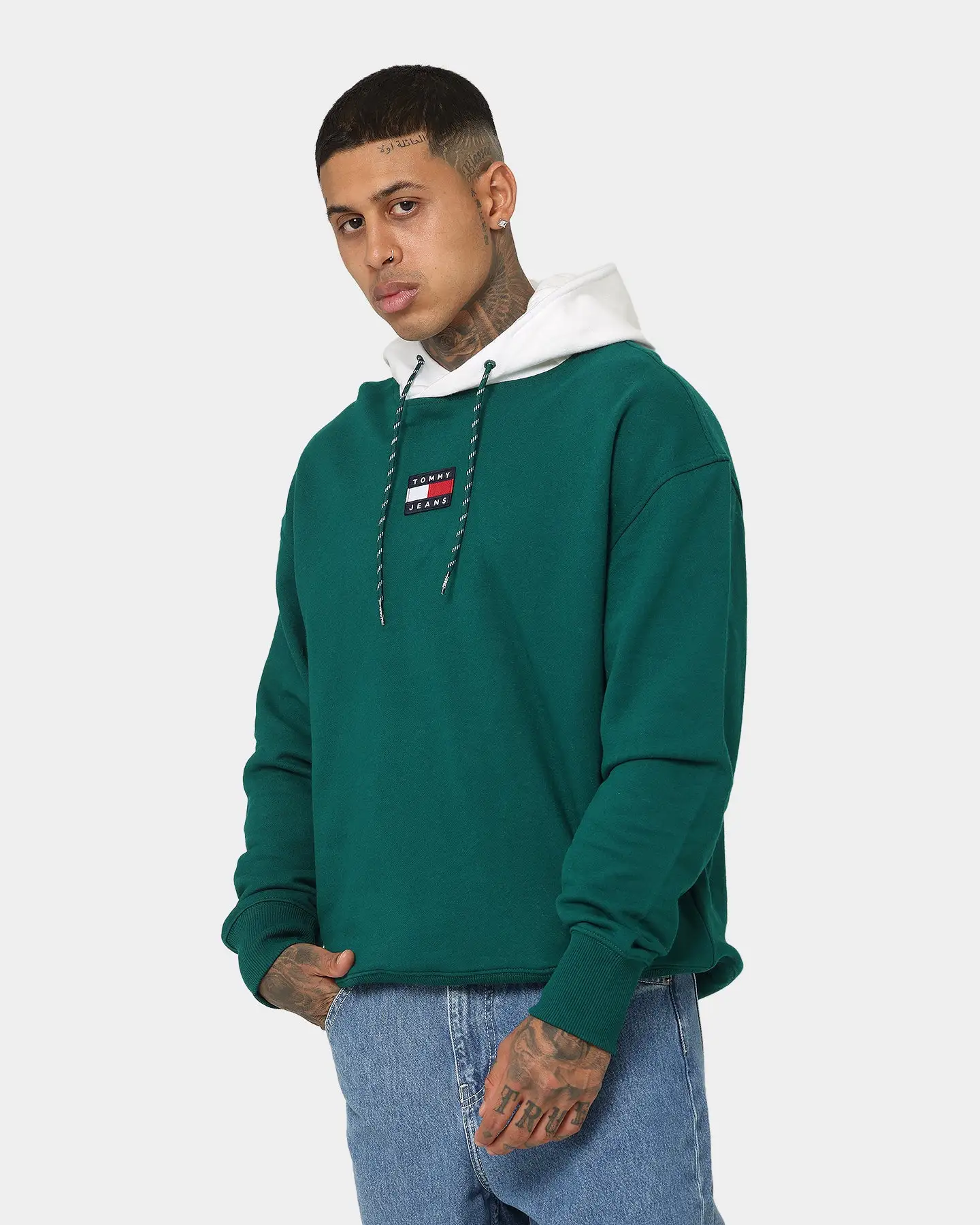 Tommy Jeans TJM Relaxed Block Mix Media Hoodie Dark Turf Green - Image 6