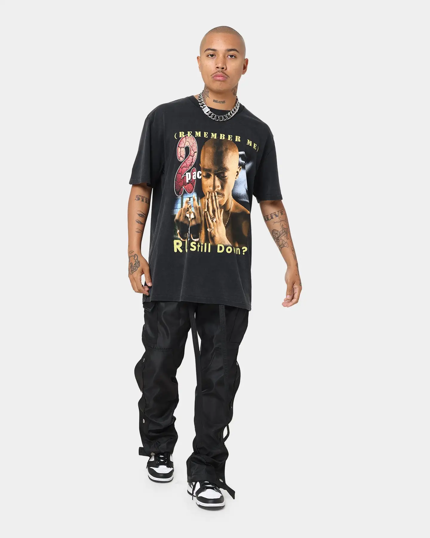 Tupac R U Still Down Homage Vintage T-Shirt Washed Black - Image 2
