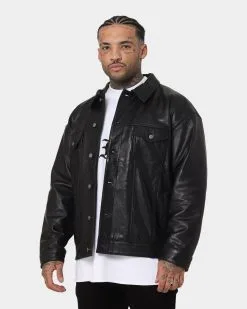 Saint Morta Oversized Leather Trucker Jacket Black