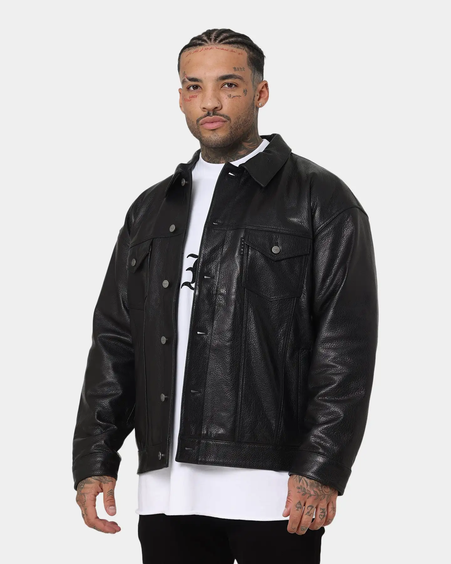 Saint Morta Oversized Leather Trucker Jacket Black