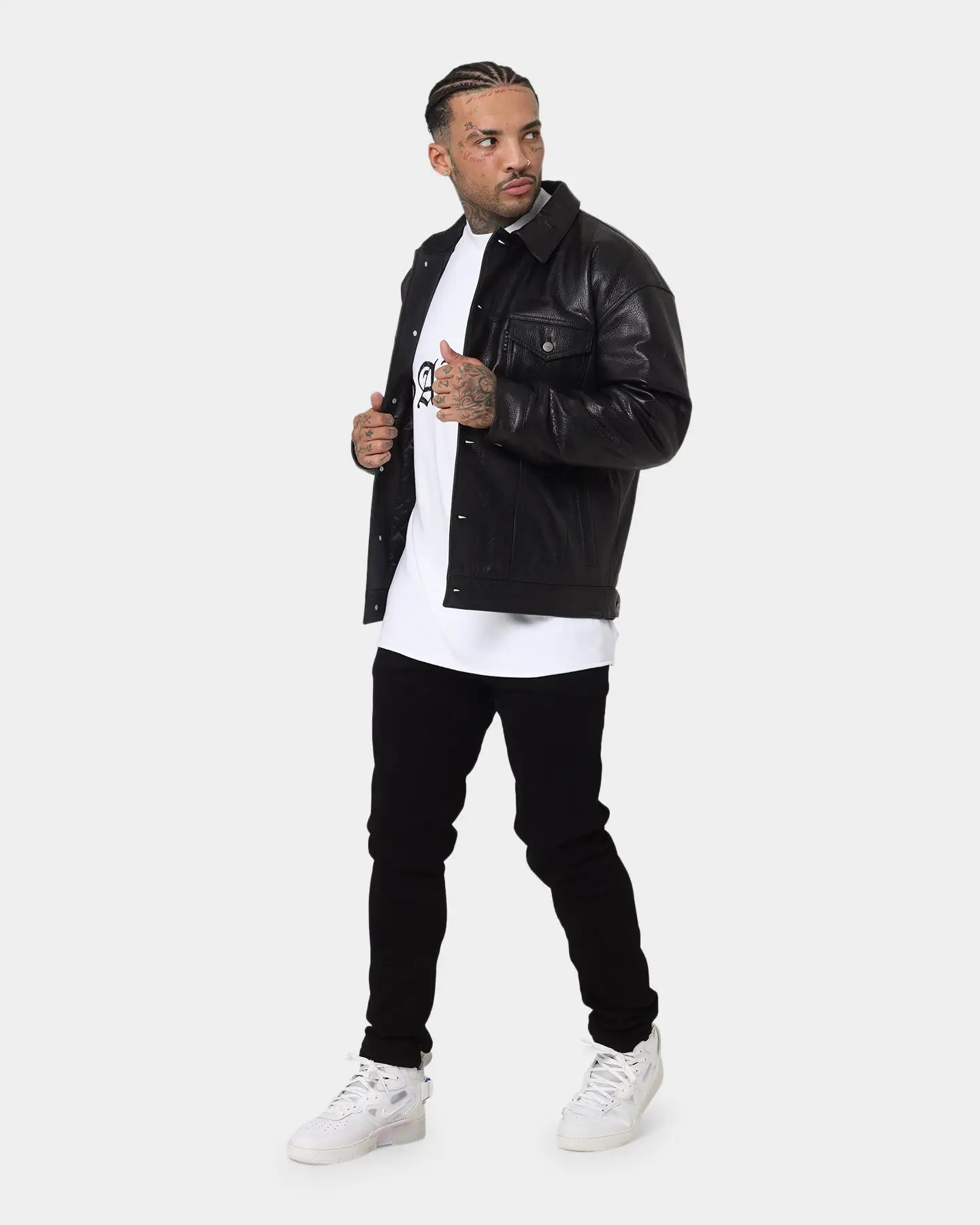 Saint Morta Oversized Leather Trucker Jacket Black - Image 2