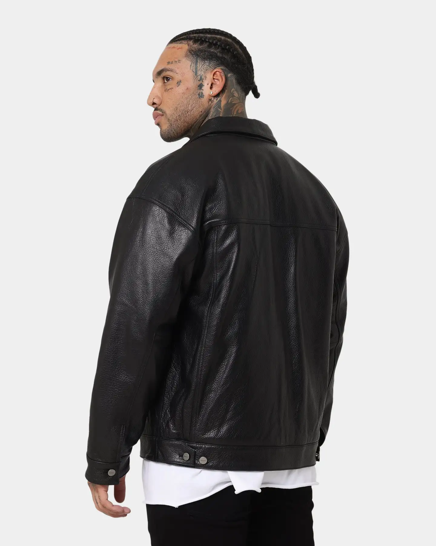 Saint Morta Oversized Leather Trucker Jacket Black - Image 4