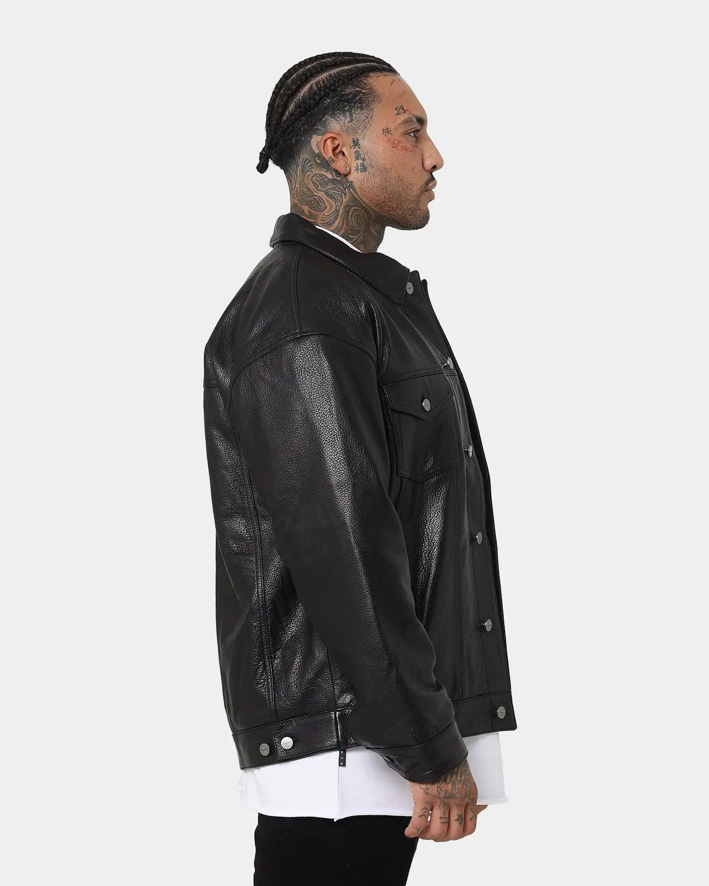 Saint Morta Oversized Leather Trucker Jacket Black - Image 5