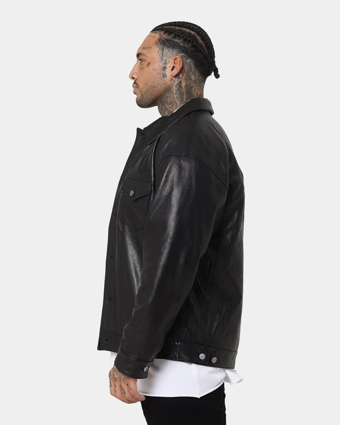 Saint Morta Oversized Leather Trucker Jacket Black - Image 6