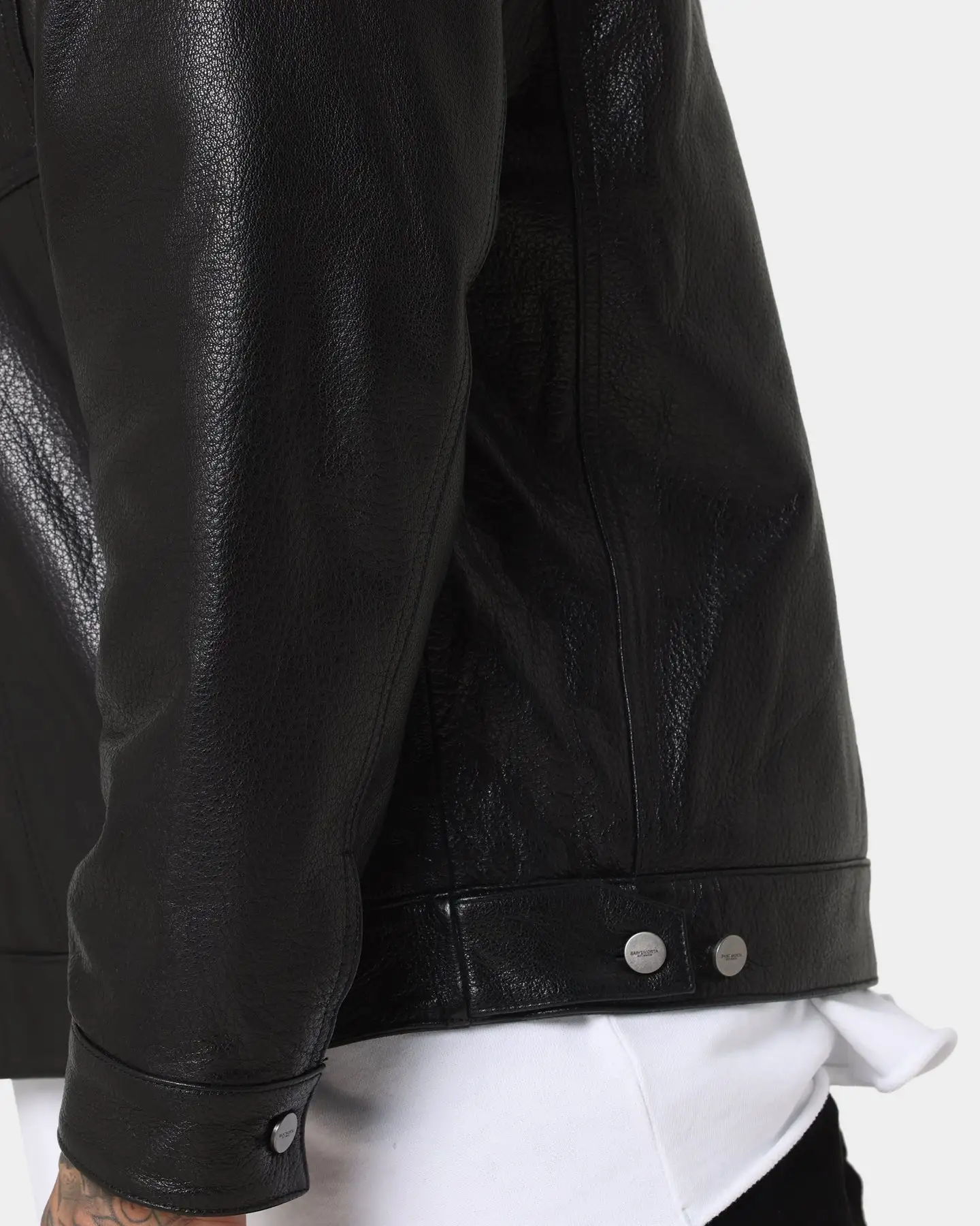 Saint Morta Oversized Leather Trucker Jacket Black - Image 7