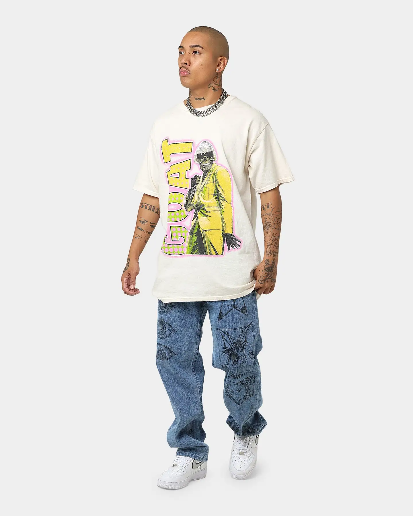 Goat Crew Bob Cut Skelly T-Shirt Off White - Image 2