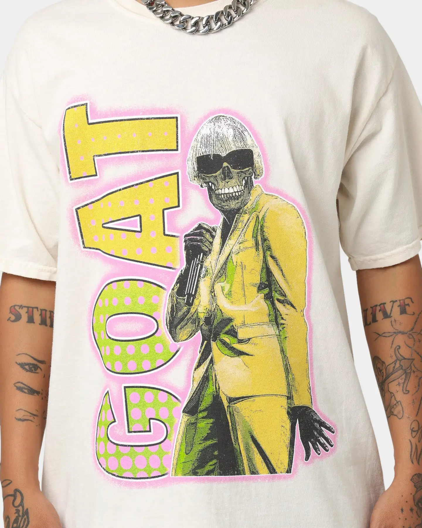 Goat Crew Bob Cut Skelly T-Shirt Off White - Image 3