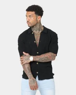 Saint Morta Knitted Button Up T-Shirt Black